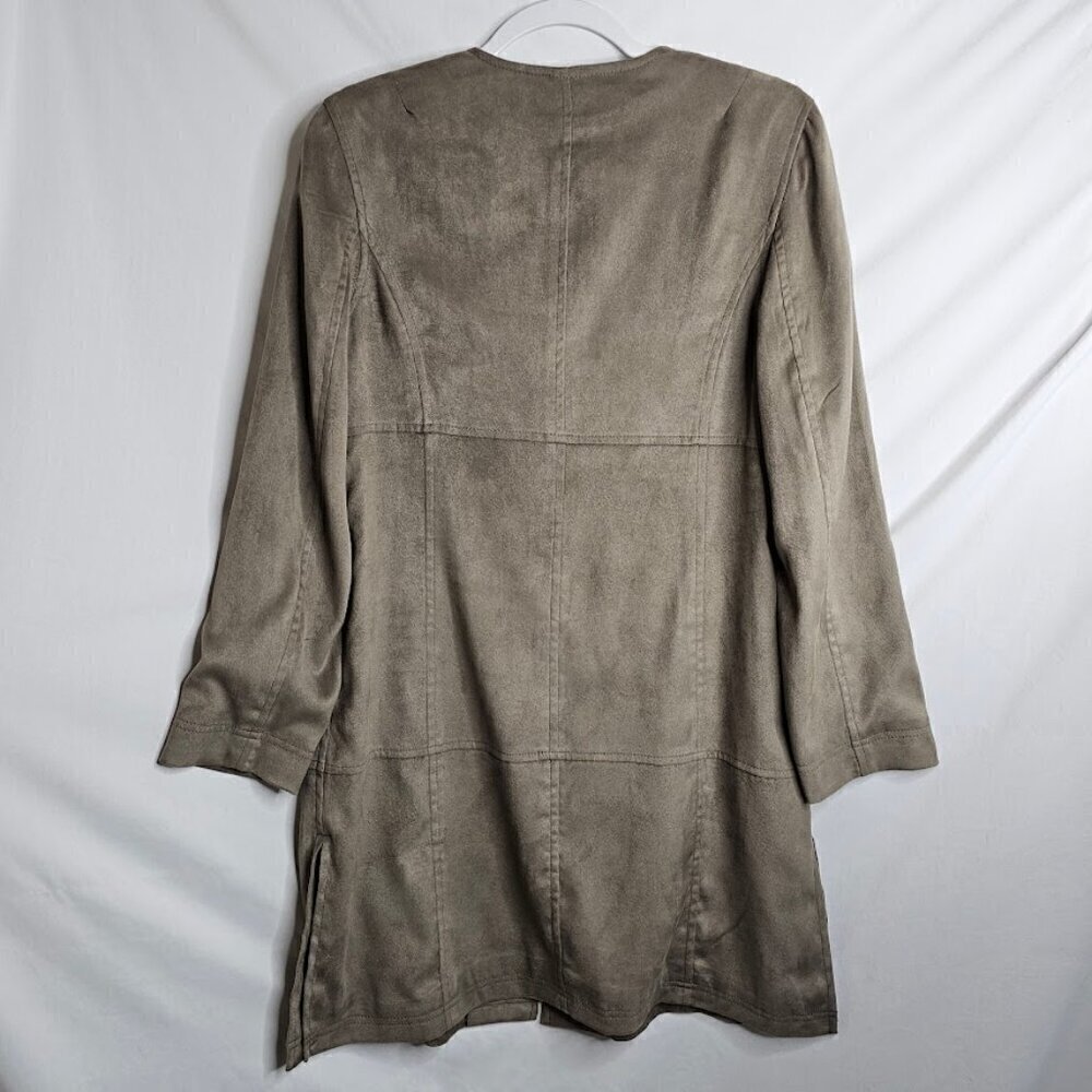 J Jill Faux Suede Jacket size XS GRAY BEIGE TAUPE Preppy Long Shacket Shirt Chic - Picture 6 of 6